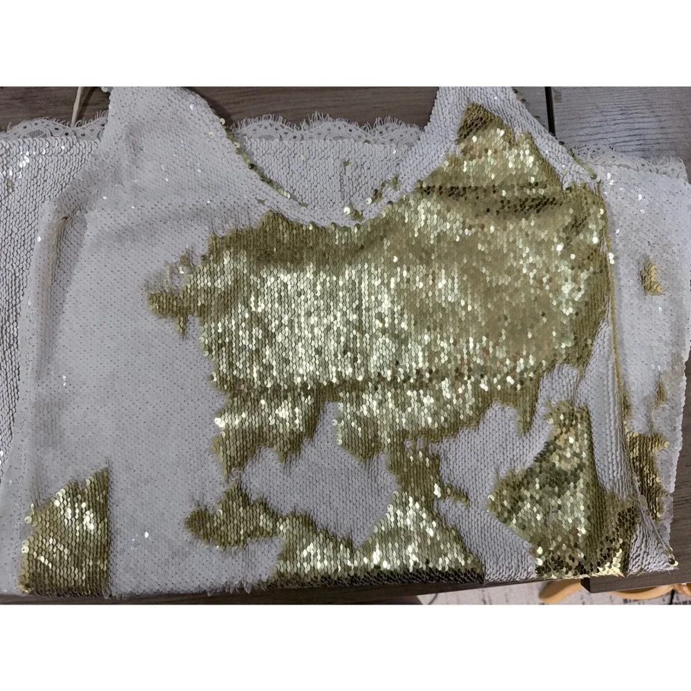 Intimately Free People Seeing Double Reverse Sequin Slip Mini Dress Gold Whit LG
